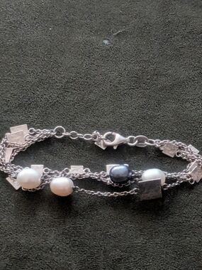 Sterling Silver Multi-Strand Pearl Bracelet in White and Black